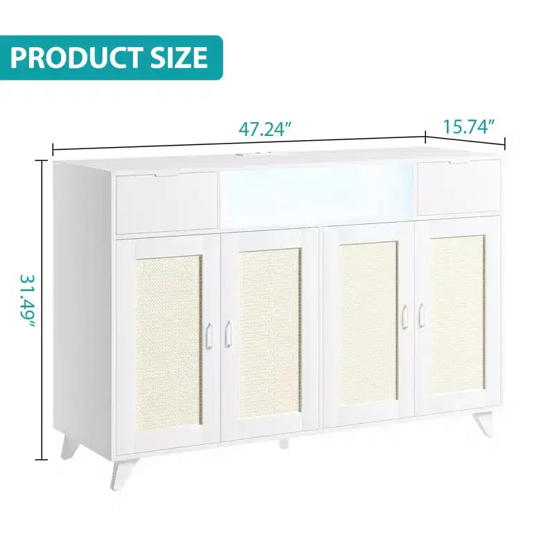 Drawer Rattan Cabinet with Storage, Boho Sideboard Buffet with Wood Frame for Living Room Dining Room Hallway