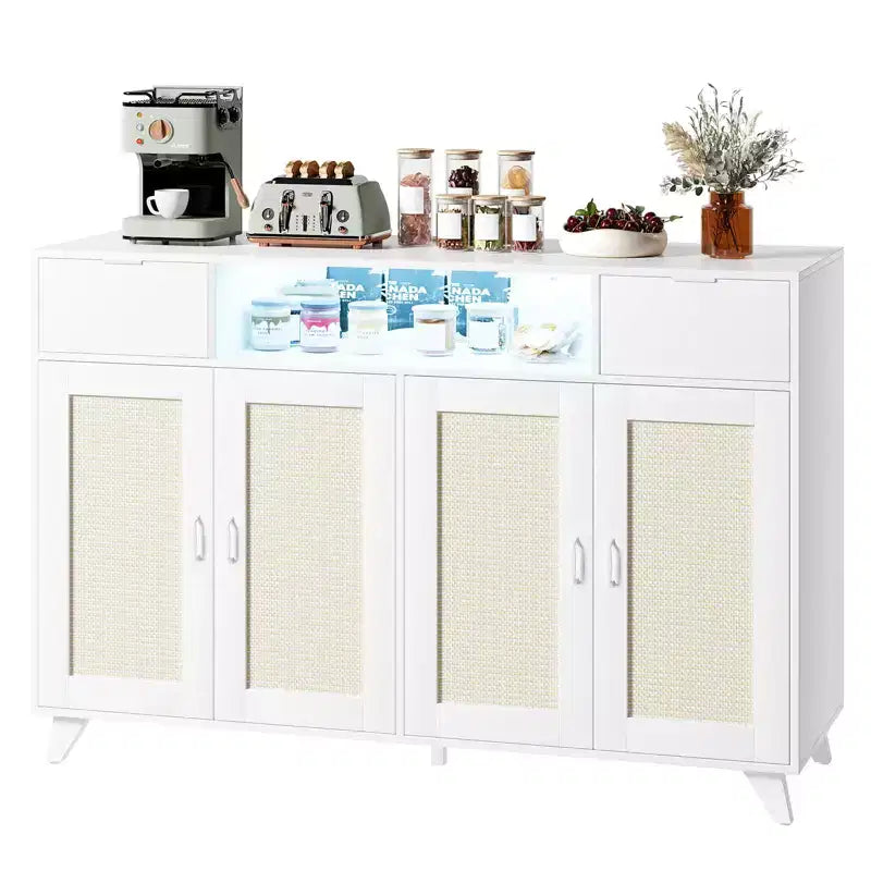 Drawer Rattan Cabinet with Storage, Boho Sideboard Buffet with Wood Frame for Living Room Dining Room Hallway