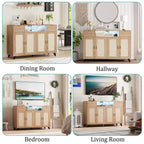 Commode en rotin avec rangement, buffet de style bohème avec cadre en bois pour salon, salle à manger, couloir