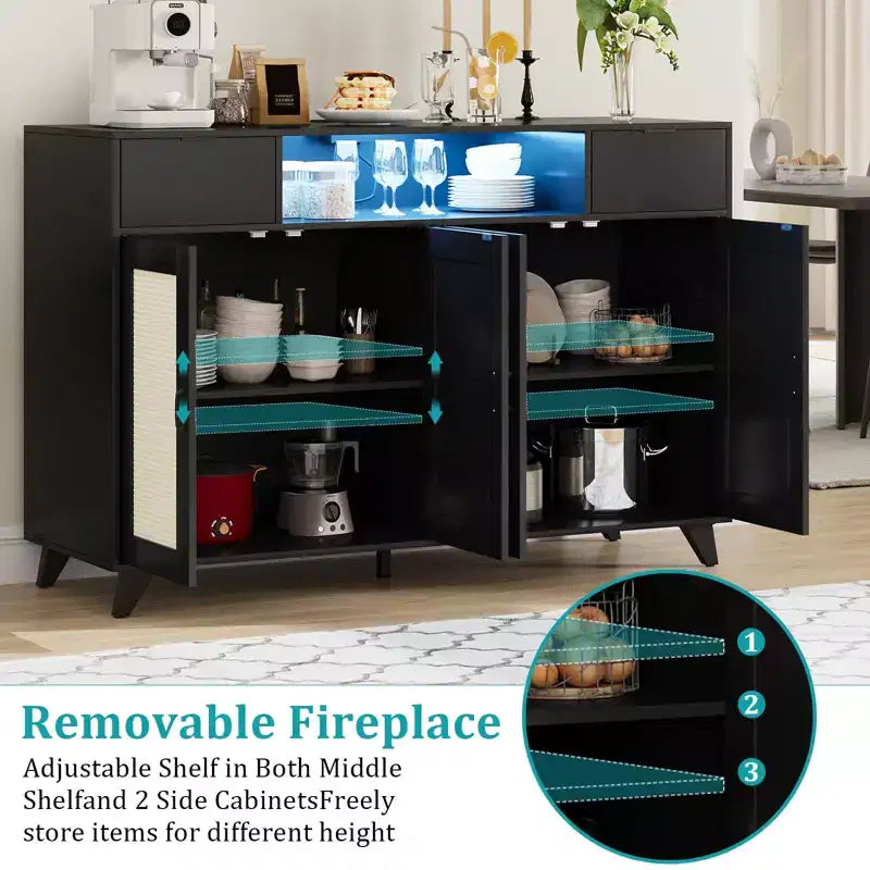 Drawer Rattan Cabinet with Storage, Boho Sideboard Buffet with Wood Frame for Living Room Dining Room Hallway