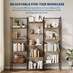 Grande bibliothèque à 5 niveaux sur pied de style industriel avec 14 étagères ouvertes, idéale pour la maison et le bureau