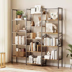 Grande bibliothèque à 5 niveaux sur pied de style industriel avec 14 étagères ouvertes, idéale pour la maison et le bureau