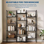 Grande bibliothèque à 5 niveaux sur pied de style industriel avec 14 étagères ouvertes, idéale pour la maison et le bureau