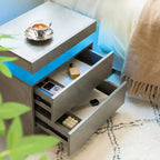 Table de chevet avec lumières LED, table de chevet moderne avec 2 tiroirs pour chambre (Gris foncé)