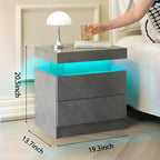 Table de chevet avec lumières LED, table de chevet moderne avec 2 tiroirs pour chambre (Gris foncé)