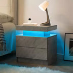 Table de chevet avec lumières LED, table de chevet moderne avec 2 tiroirs pour chambre (Gris foncé)