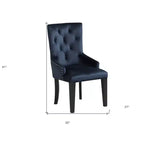 Chaises de salle à manger tapissées en velours bleu foncé et noir