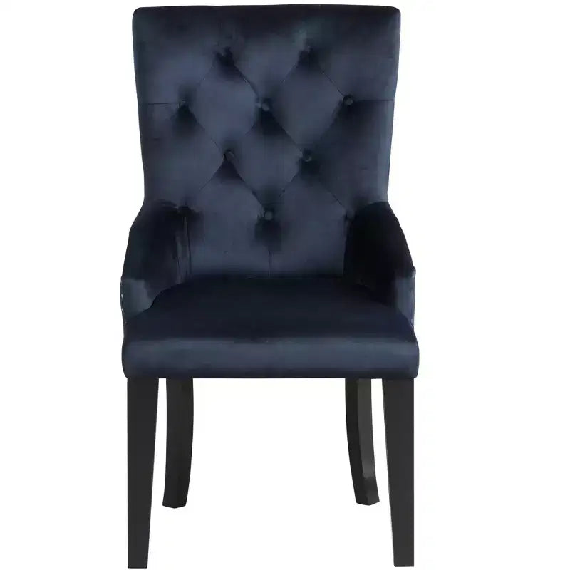 Tufted Dark Blue and Black Upholstered Velvet Dining Parsons Chair