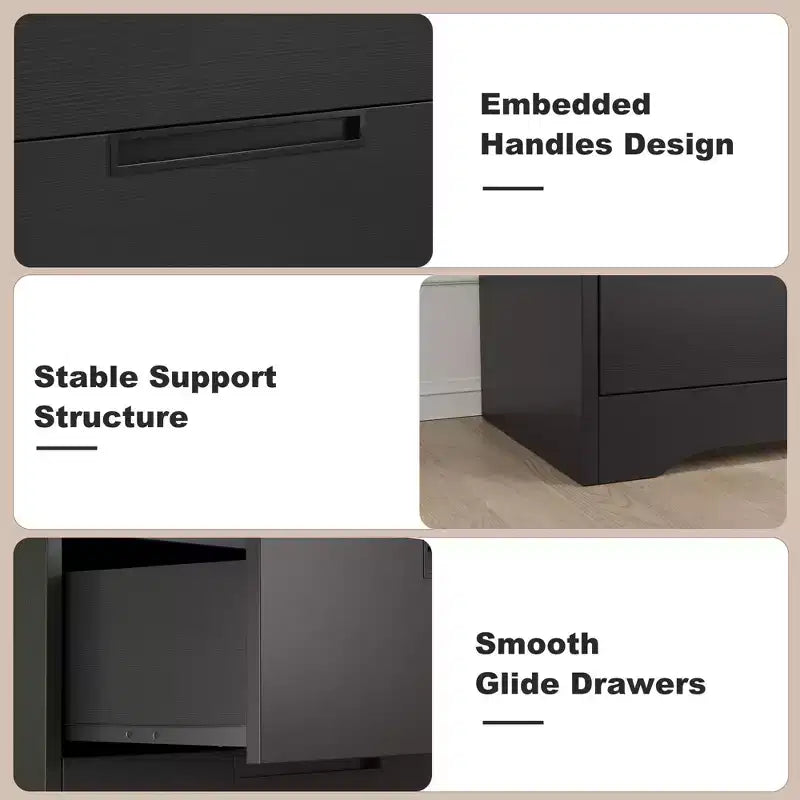 Embedded-handle design five-drawer chest, modern wooden drawer cabinet, space-saving compact storage, suitable for living rooms.