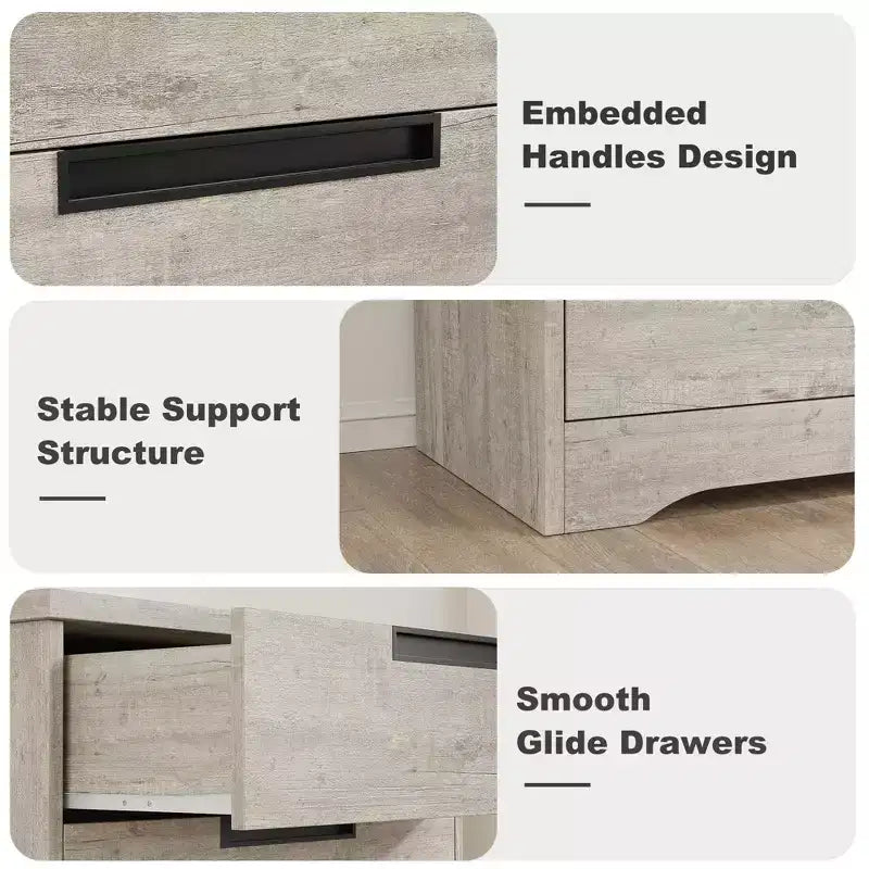 Embedded-handle design five-drawer chest, modern wooden drawer cabinet, space-saving compact storage, suitable for living rooms.