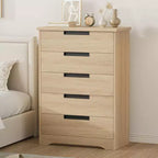 Embedded-handle design five-drawer chest, modern wooden drawer cabinet, space-saving compact storage, suitable for living rooms.