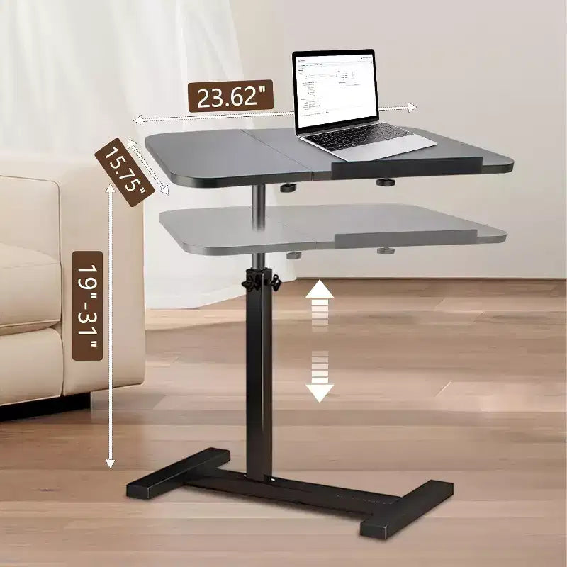 Mobile Laptop Stand for Couch, Adjustable Height Overbed Bedside Table with Tilting Tabletop, Rolling Laptop Desk for Home Office Bedroom