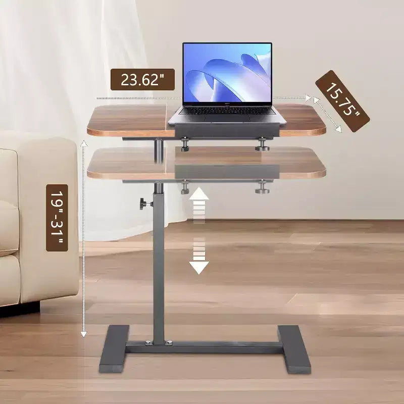 Mobile Laptop Stand for Couch, Adjustable Height Overbed Bedside Table with Tilting Tabletop, Rolling Laptop Desk for Home Office Bedroom