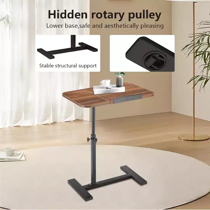 Mobile Laptop Stand for Couch, Adjustable Height Overbed Bedside Table with Tilting Tabletop, Rolling Laptop Desk for Home Office Bedroom