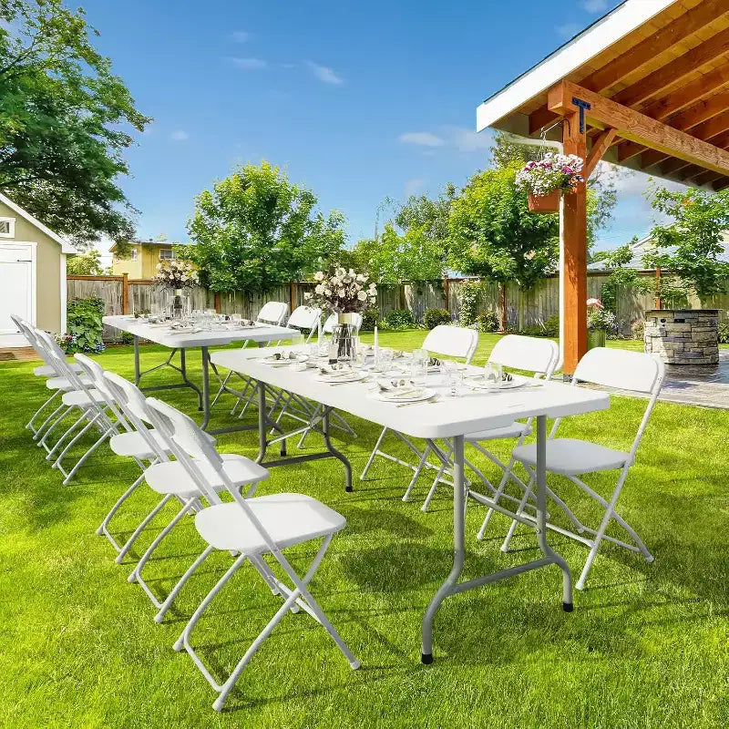 Folding Table, Portable Collapsible Plastic White Long Tables for Party, Camping, Banquet, Craft, Dining, Wedding, Outdoor and Indoor Use