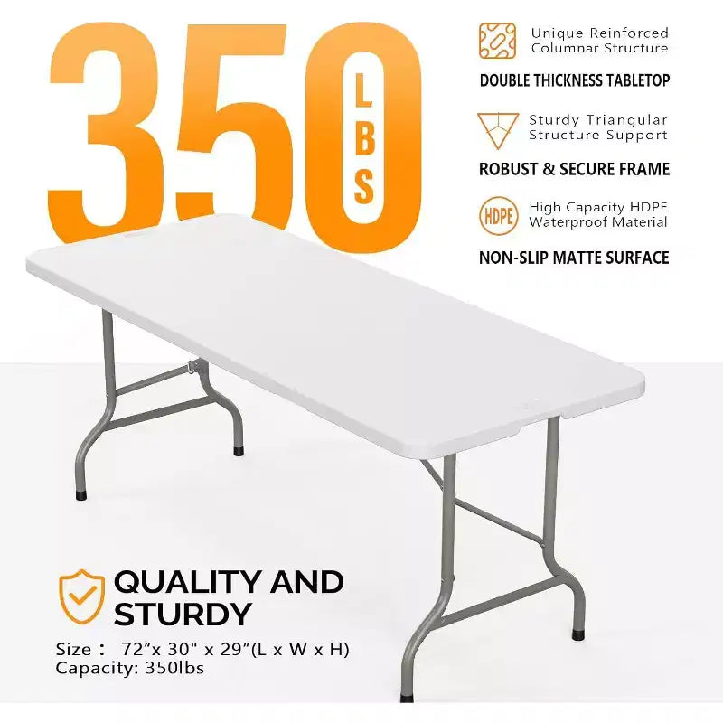 Folding Table, Portable Collapsible Plastic White Long Tables for Party, Camping, Banquet, Craft, Dining, Wedding, Outdoor and Indoor Use