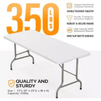 Folding Table, Portable Collapsible Plastic White Long Tables for Party, Camping, Banquet, Craft, Dining, Wedding, Outdoor and Indoor Use