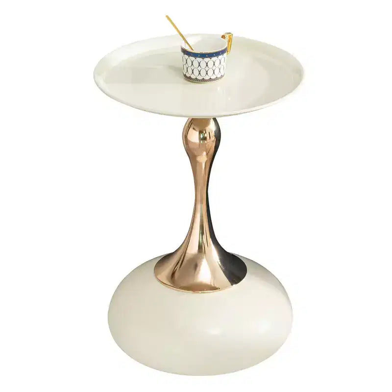 Modern Space-Saving Round Side Table, End Table with Metal Tabletop and Frame, Accent Couch Table for Living Room, Bedroom
