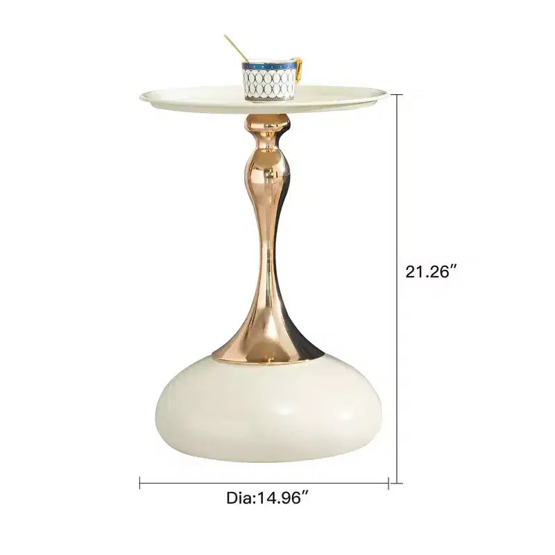Modern Space-Saving Round Side Table, End Table with Metal Tabletop and Frame, Accent Couch Table for Living Room, Bedroom