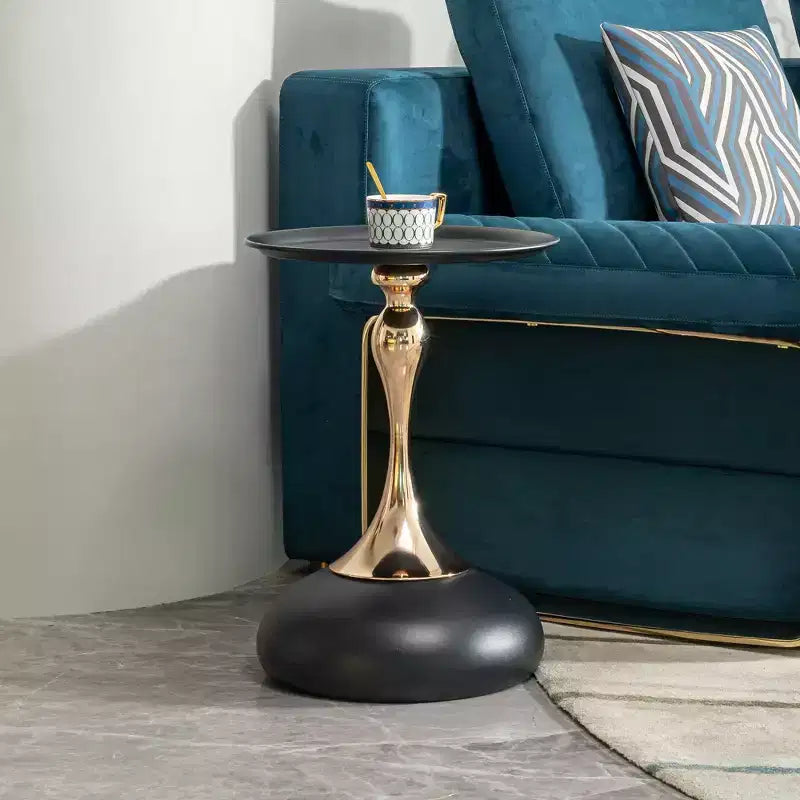 Modern Space-Saving Round Side Table, End Table with Metal Tabletop and Frame, Accent Couch Table for Living Room, Bedroom