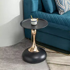 Okak Modern Space-Saving Round Side Table, End Table with Metal Tabletop and Frame, Accent Couch Table for Living Room, Bedroom