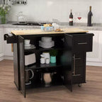 Îlot de cuisine avec plateau extensible en bois massif, chariot de cuisine roulant avec 2 portes et 3 tiroirs, organiseur de comptoir pour la maison, noir