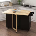 Îlot de cuisine avec plateau extensible en bois massif, chariot de cuisine roulant avec 2 portes et 3 tiroirs, organiseur de comptoir pour la maison, noir