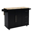 Îlot de cuisine avec plateau extensible en bois massif, chariot de cuisine roulant avec 2 portes et 3 tiroirs, organiseur de comptoir pour la maison, noir