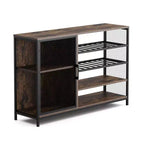 Industrial Side Table with Charging Station, Retro End Table with LED Light