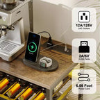 Table d'appoint industrielle avec station de charge, Table de chevet rétro avec lumière LED
