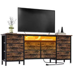 Grande commode de chambre avec 10 tiroirs en tissu, meuble TV pour téléviseurs de 65 à 75 pouces, commode blanche avec prises de courant et tiroirs de rangement