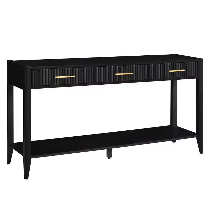 Inch Console Table with 3 Wavy Drawers, Modern Entryway Table with Metal Handles and Storage Shelf