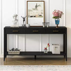 Console de 101,6 cm avec 3 tiroirs ondulés, table d'entrée moderne avec poignées en métal et étagère de rangement