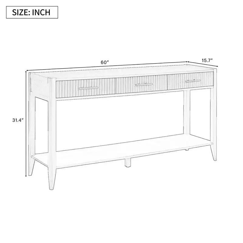 Inch Console Table with 3 Wavy Drawers, Modern Entryway Table with Metal Handles and Storage Shelf