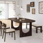 Table à manger ovale pour 6-8 personnes en bois avec plateau résistant aux rayures et pieds arqués, style ferme moderne pour salon et cuisine Noyer