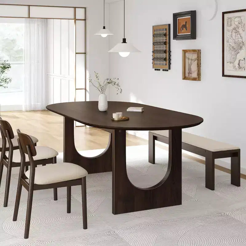 Oval Dining Table for 6-8 Wood Kitchen Table with Scratch-Resistant Top & Arched Legs Modern Farmhouse for Living Room Kitchen Walnut