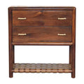 HomeRoots 32 Brown Solid Wood Two Drawer Nightstand With Leather Shelf