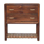 HomeRoots 32 Brown Solid Wood Two Drawer Nightstand With Leather Shelf