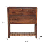 Table de chevet en bois massif marron à deux tiroirs avec étagère en cuir