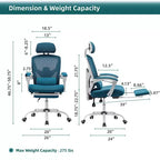 Chaise de bureau ergonomique avec repose-pieds rétractable, chaise d'ordinateur avec support lombaire et accoudoirs rembourrés, chaise pivotante pour le bureau