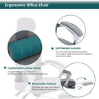 Chaise de bureau ergonomique avec repose-pieds rétractable, chaise d'ordinateur avec support lombaire et accoudoirs rembourrés, chaise pivotante pour le bureau