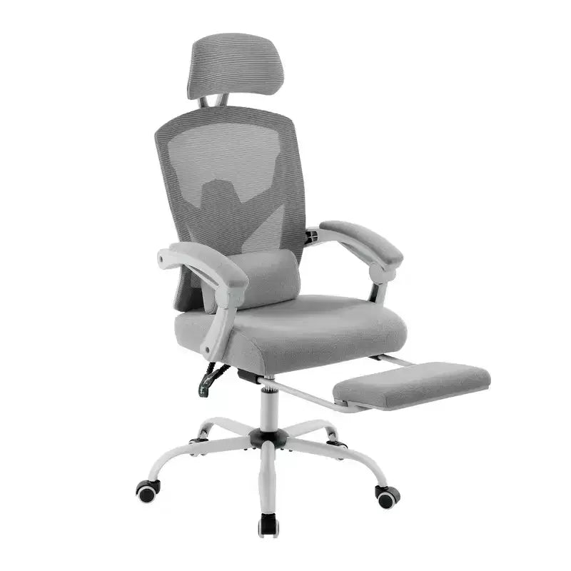 Ergonomic Office Chair with Retractable Footrest, Computer Chair with Lumbar Support Pillow and Padded Armrests, Swivel Chair for Office
