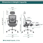 Chaise de bureau ergonomique avec repose-pieds rétractable, chaise d'ordinateur avec support lombaire et accoudoirs rembourrés, chaise pivotante pour le bureau