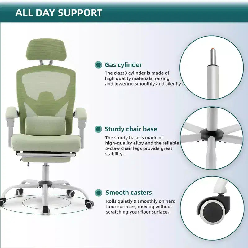 Ergonomic Office Chair with Retractable Footrest, Computer Chair with Lumbar Support Pillow and Padded Armrests, Swivel Chair for Office