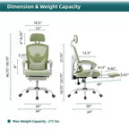 Chaise de bureau ergonomique avec repose-pieds rétractable, chaise d'ordinateur avec support lombaire et accoudoirs rembourrés, chaise pivotante pour le bureau