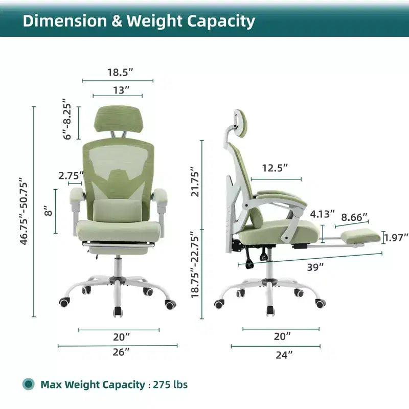 Ergonomic Office Chair with Retractable Footrest, Computer Chair with Lumbar Support Pillow and Padded Armrests, Swivel Chair for Office