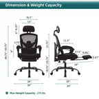 Chaise de bureau ergonomique avec repose-pieds rétractable, chaise d'ordinateur avec support lombaire et accoudoirs rembourrés, chaise pivotante pour le bureau