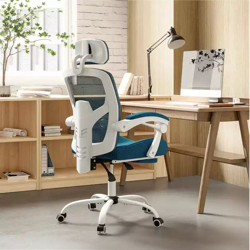 Ergonomic Office Chair with Retractable Footrest, Computer Chair with Lumbar Support Pillow and Padded Armrests, Swivel Chair for Office