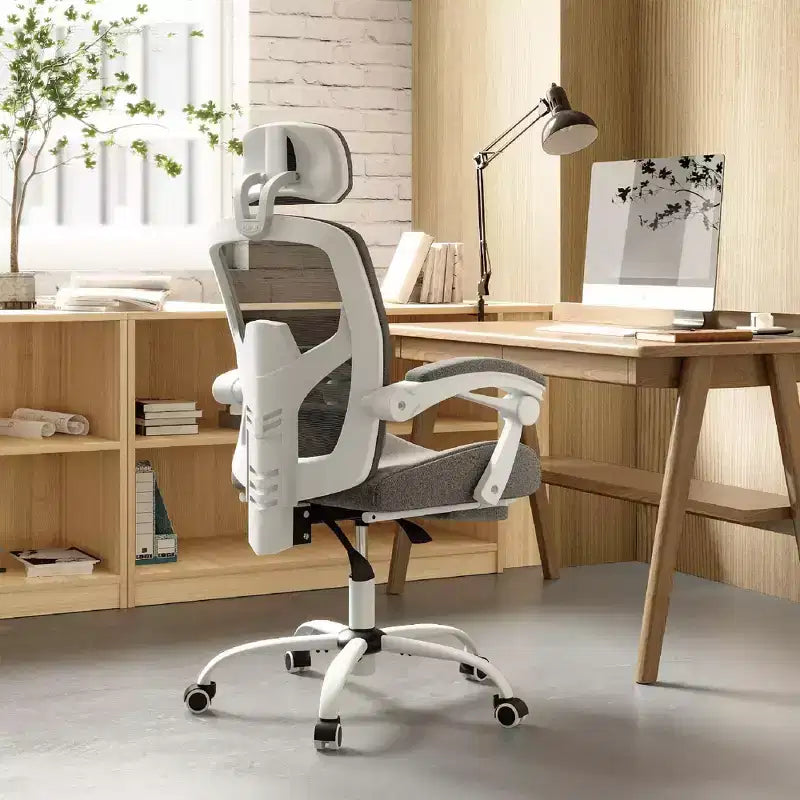 Ergonomic Office Chair with Retractable Footrest, Computer Chair with Lumbar Support Pillow and Padded Armrests, Swivel Chair for Office