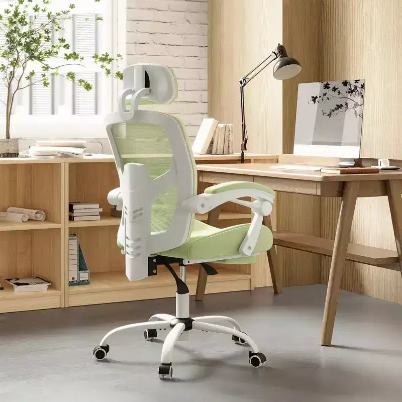 Ergonomic Office Chair with Retractable Footrest, Computer Chair with Lumbar Support Pillow and Padded Armrests, Swivel Chair for Office